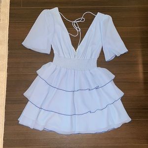 Never worn, light blue ruffle mini dress